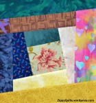 improv log cabin quilt block, scraps