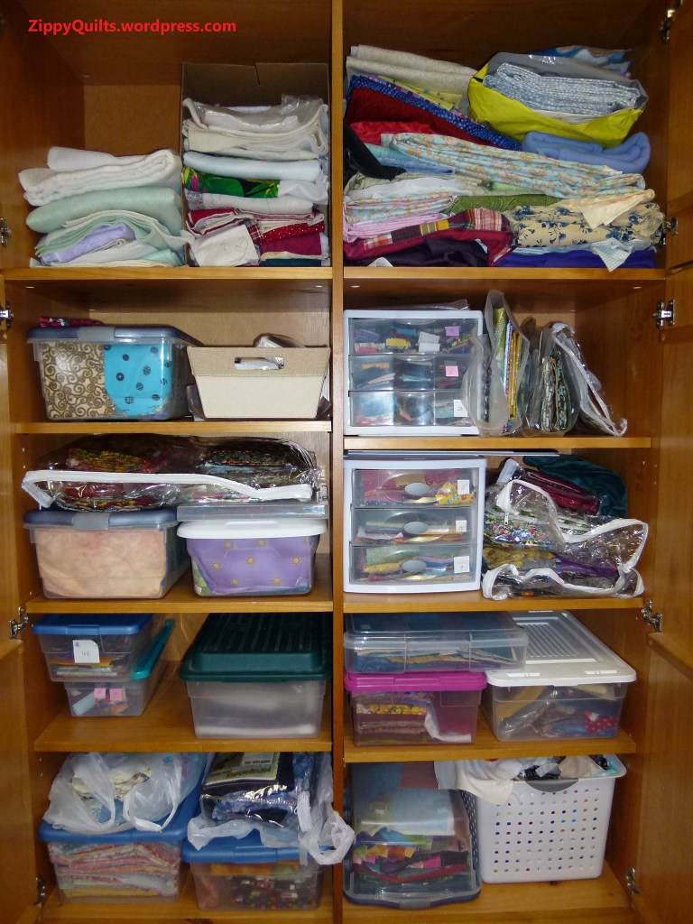 Fabrics in storage cabinet