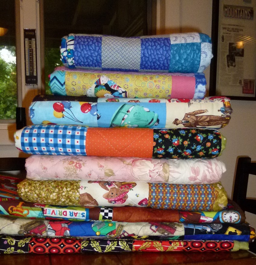 stack of quilts